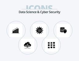 paquete de iconos de glifo de seguridad cibernética y ciencia de datos 5 diseño de iconos. dólar. ciencia cuadro. slusión atómico vector