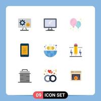 9 Universal Flat Color Signs Symbols of business id device mail balloon Editable Vector Design Elements