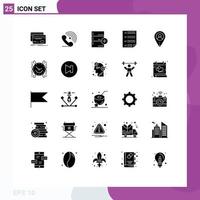 User Interface Pack of 25 Basic Solid Glyphs of document bars ring database base Editable Vector Design Elements