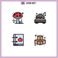 Set of 4 Modern UI Icons Symbols Signs for amanita education poison bed learning Editable Vector Design Elements