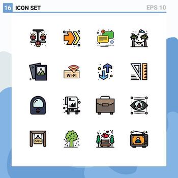 16 Flat Color Filled Line concept for Websites Mobile and Apps photography image mail gallery park Editable Creative Vector Design Elements