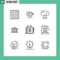 Universal Icon Symbols Group of 9 Modern Outlines of business finance cloud database finance bank Editable Vector Design Elements