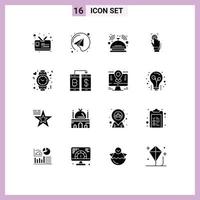 Solid Glyph Pack of 16 Universal Symbols of heart scanner hotel scan identity Editable Vector Design Elements