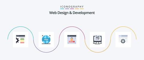 paquete de iconos flat 5 de diseño y desarrollo web que incluye la configuración. diseño. seguridad. web. Google vector