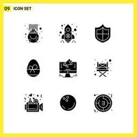 Mobile Interface Solid Glyph Set of 9 Pictograms of website eat rocket spring egg Editable Vector Design Elements