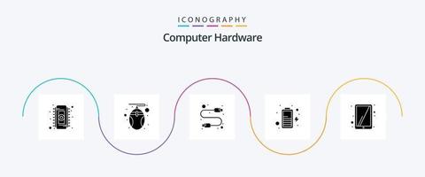 Computer Hardware Glyph 5 Icon Pack Including touchscreen. ipad. cable. power. battery vector