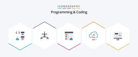 Programación y codificación de 25 paquetes de iconos planos que incluyen . . desarrollar. error. desarrollar vector