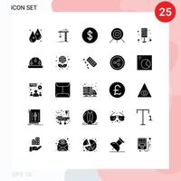 Editable Vector Line Pack of 25 Simple Solid Glyphs of furniture light tower target archery Editable Vector Design Elements