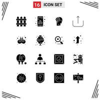 16 Universal Solid Glyph Signs Symbols of entertainment upload analytics ui processing Editable Vector Design Elements