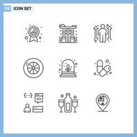 Set of 9 Modern UI Icons Symbols Signs for body growth business opportunity experimental growth tire Editable Vector Design Elements