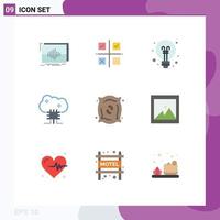 9 Thematic Vector Flat Colors and Editable Symbols of cloud server cloud database product cloud based services education Editable Vector Design Elements