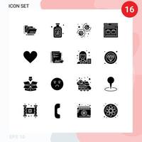 Set of 16 Commercial Solid Glyphs pack for like heart options bag web Editable Vector Design Elements