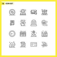 16 User Interface Outline Pack of modern Signs and Symbols of degree bank account network bank literature Editable Vector Design Elements