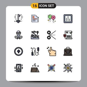 conjunto moderno de 16 líneas y símbolos rellenos de colores planos, como gráfico de estadísticas, gráfico de contrato, elementos de diseño de vectores creativos editables de india