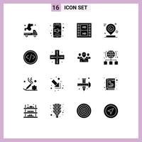 16 User Interface Solid Glyph Pack of modern Signs and Symbols of mark pin volume map multimedia Editable Vector Design Elements