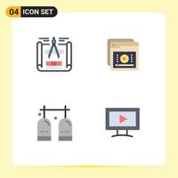 Set of 4 Commercial Flat Icons pack for blueprint activities tutorials education equipment Editable Vector Design Elements