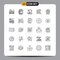 Mobile Interface Line Set of 25 Pictograms of wheel ferris clip board spy ware seo analysis Editable Vector Design Elements