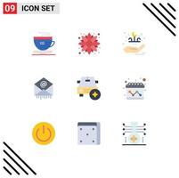 9 User Interface Flat Color Pack of modern Signs and Symbols of star car lettering business mail Editable Vector Design Elements