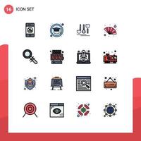 16 Flat Color Filled Line concept for Websites Mobile and Apps search find hotel wind hand fan Editable Creative Vector Design Elements