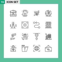 Modern Set of 16 Outlines and symbols such as compass moon cam lamp lantern Editable Vector Design Elements