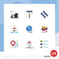 Pack of 9 creative Flat Colors of world team diet group connect Editable Vector Design Elements