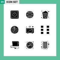 Editable Vector Line Pack of 9 Simple Solid Glyphs of oven iot cinema internet plant Editable Vector Design Elements