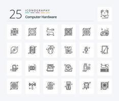 paquete de iconos de 25 líneas de hardware de computadora que incluye proyector. admirador. computadora. computadora. fuerza vector