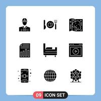 9 User Interface Solid Glyph Pack of modern Signs and Symbols of bed room sheet location report file Editable Vector Design Elements