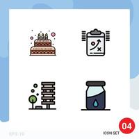 Mobile Interface Filledline Flat Color Set of 4 Pictograms of cake agriculture candle strategy building Editable Vector Design Elements