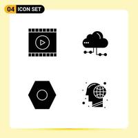 Group of 4 Solid Glyphs Signs and Symbols for media settings web computing earth Editable Vector Design Elements