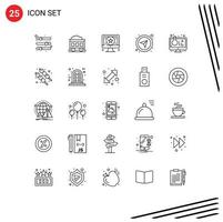 25 Universal Line Signs Symbols of online experiment navigational application gps compass Editable Vector Design Elements