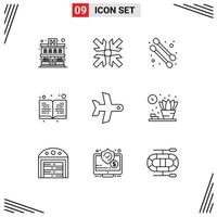 9 Thematic Vector Outlines and Editable Symbols of shelf home book vehicle takeoff Editable Vector Design Elements