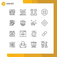 Mobile Interface Outline Set of 16 Pictograms of remove delete sticks close tick Editable Vector Design Elements