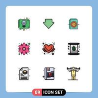 conjunto de 9 iconos de interfaz de usuario modernos símbolos signos para elementos de diseño de vector editables florales de planta de archivo de ángel de amor
