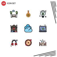 Mobile Interface Filledline Flat Color Set of 9 Pictograms of cloud people target insurance bulb Editable Vector Design Elements