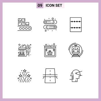 conjunto moderno de 9 esquemas pictográficos de elementos de diseño vectorial editables de inversión de navegador de diseño de error web vector