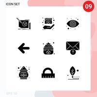 Editable Vector Line Pack of 9 Simple Solid Glyphs of sauna back media player arrows view Editable Vector Design Elements