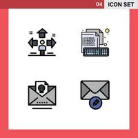 Set of 4 Commercial Filledline Flat Colors pack for direction file man computer letter Editable Vector Design Elements