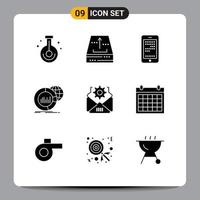 Group of 9 Solid Glyphs Signs and Symbols for world chart office big cell Editable Vector Design Elements