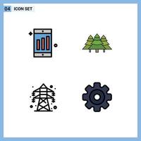 Modern Set of 4 Filledline Flat Colors Pictograph of mobile energy forest tree transmission tower Editable Vector Design Elements