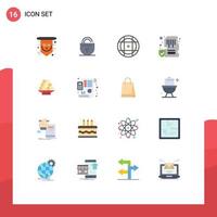 Group of 16 Flat Colors Signs and Symbols for food memory internet lock card Editable Pack of Creative Vector Design Elements