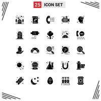 Pictogram Set of 25 Simple Solid Glyphs of analysis retro apps video camera Editable Vector Design Elements