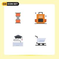 User Interface Pack of 4 Basic Flat Icons of hourglass outdoors sandclock backpack key Editable Vector Design Elements