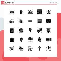 Pack of 25 creative Solid Glyphs of app cog user code plate Editable Vector Design Elements