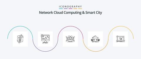 Network Cloud Computing And Smart City Line 5 Icon Pack Including agriculture. human. information. data. anthropometry vector