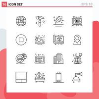 Pack of 16 creative Outlines of multimedia technology ink media computer Editable Vector Design Elements