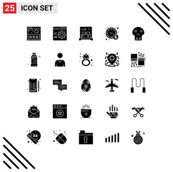 Pack of 25 Modern Solid Glyphs Signs and Symbols for Web Print Media such as danger business programming time management sleep Editable Vector Design Elements