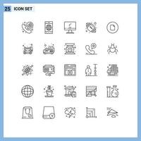 grupo universal de símbolos de iconos de 25 líneas modernas de elementos de diseño de vectores editables del mundo de bolas de documentos americano imac