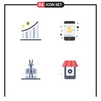 Set of 4 Commercial Flat Icons pack for business stick statistic phone spa Editable Vector Design Elements