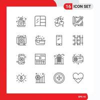 Mobile Interface Outline Set of 16 Pictograms of kit emergency cherry aid blue print Editable Vector Design Elements